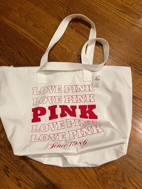 PINK Victoria's Secret White Tote with Red Logo Print NWT